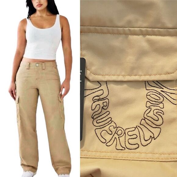 True Religion Travertine Tan Cargo Pants HS SN Relaxed Fit 29 New - Picture 1 of 6
